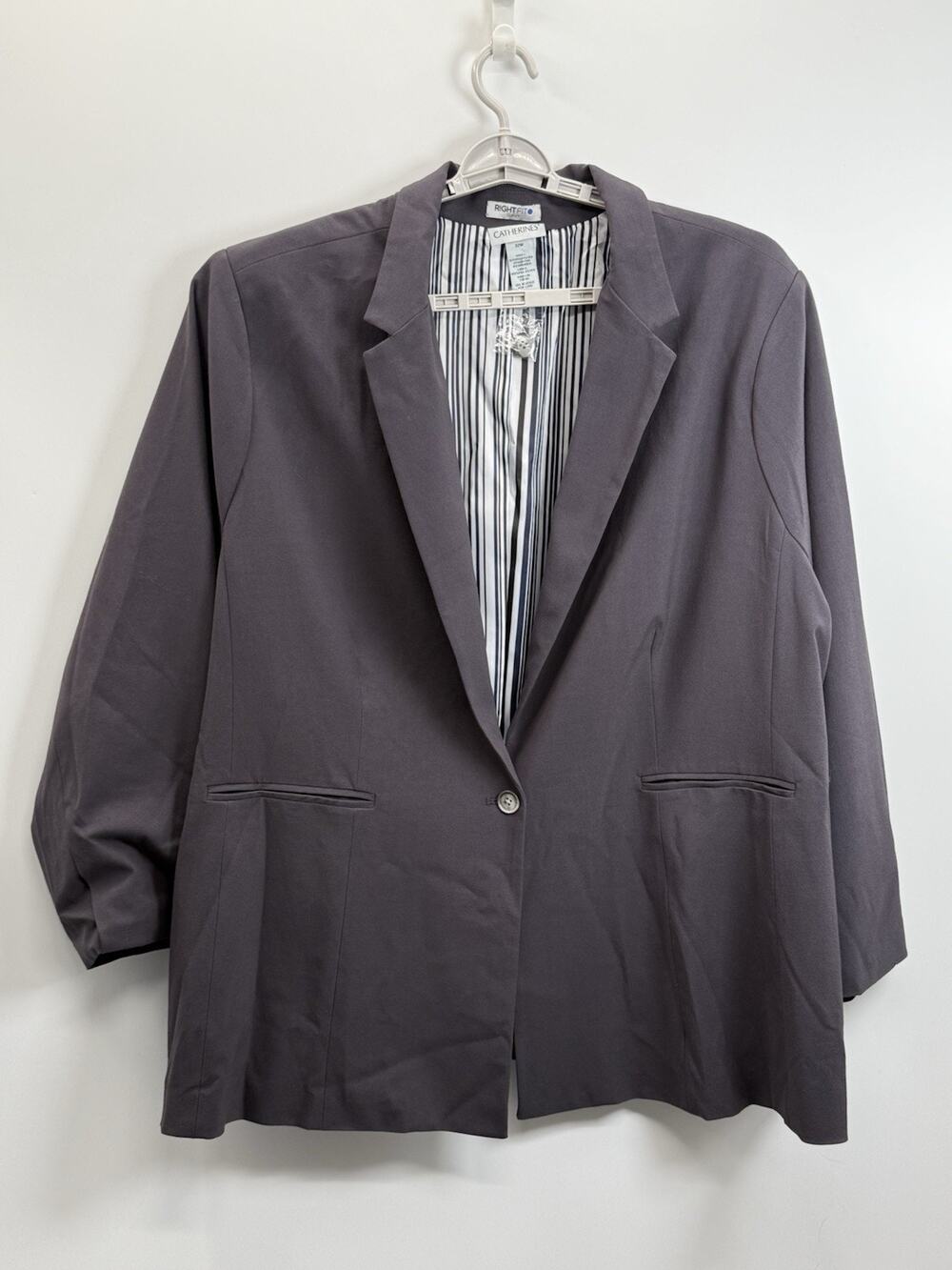 Catherine’s Black Curvy Right Fit Blazer Jacket 32W Brown One Button Career